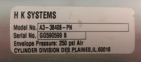H K Systems A3-38408-PN Pneumatic Cylinder 250 PSI A338408PN 8" Stroke Length