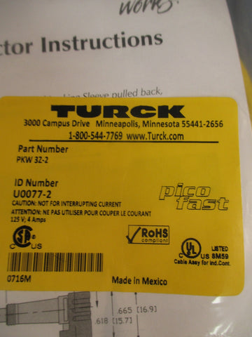 Turck U00772 Cable PKW 3Z2