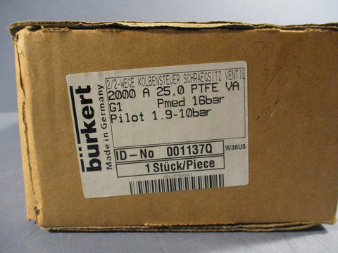 Burkert 2000 Pneumatic Valve Pilot 1.910bar Pmed 16 bar 2Way Solenoid 0011370