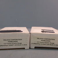 Lot of (2) Miljoco 2.5" Liquid Fillable Gauge P2598LZ05SS 0100psi/kpa 1/4NPT LM