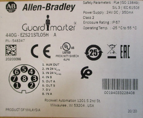 Allen Bradley Guardmaster 440GEZS21STL05H Ser A Safety Interlock Switch 24VDC