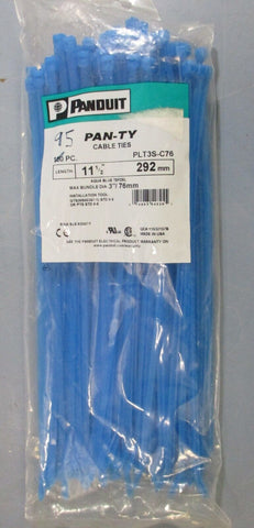 Panduit Cable Ties PLT3S-C76 Aqua Blue Tefzel 11-1/2" Long (Bag of 95) Pan-Ty