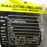 Baldor Reliance 07L469Y723H2 Industrial Motor 2HP 1165RPM 254TDZ 115/16" Shaft