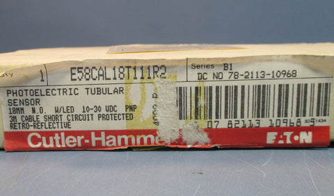 Cutler-Hammer Ser B1 E58CAL18T111R2 10-30 VDC Photoelectric Tubular Sensor NOS
