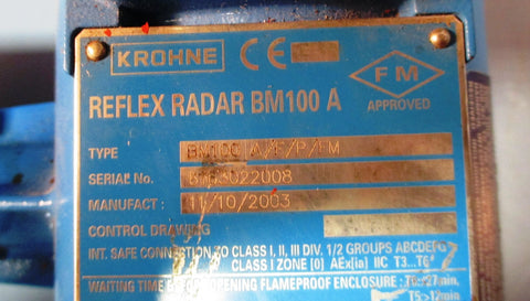 Krohne Reflex Radar BM100 A/F/P/FM 100240VAC w/ 11" OD Flange 150LBS Used