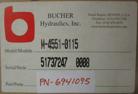 Bucher Dyna Pack M-4551-0115 Hydraulic Pump Kit Baldor 34G935-4963 Motor