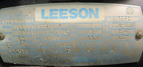 Leeson Electric Motor C6C17FC6F 1725 Rpm 60 Hz IC B2 3/4 Hp 5/8" Shaft Dia