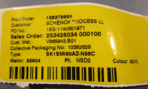 Nord SK 1SMI50AZN56C Gearbox w/ Schenck V565943.B01 Parts Kit 52mm 20mm Bore