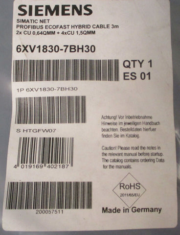 Siemens Simatic Net 6XV1830-7BH30 Profibus Ecofast Hybrid Cable 3m Long
