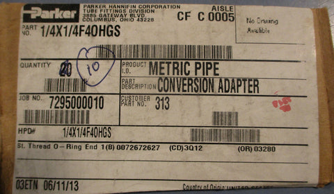 Parker 1/4X1/4F4OHGS Metric Pipe Conversion Adapter Lot of 6
