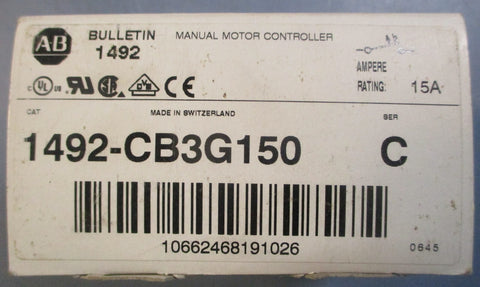 Allen Bradley 1492CB3G150 Ser C Manual Motor Controller 15A 10HP 3PH 480/277VAC