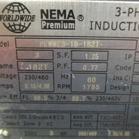 Worldwide Electric PEWWE318182T 3Phase Induction Motor 3HP 11/8" Shaft Dia