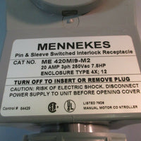 Mennekes Pin & Sleebe Switched Interlock Receptacle ME 420MI9M2 20 AMP 3 Phase