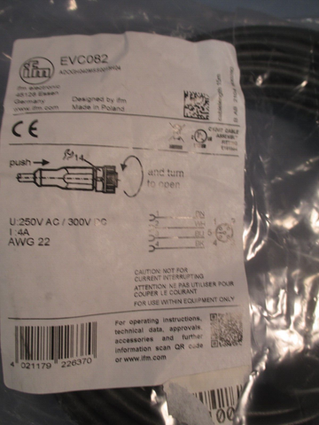 IFM Single Ended Cordset, M12 Female 15M, AWG22 EVC082