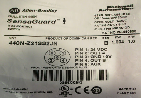 Allen Bradley 440N-Z21SS2JN Ser B Bulletin 440N Sensagaurd Non Contact Switch
