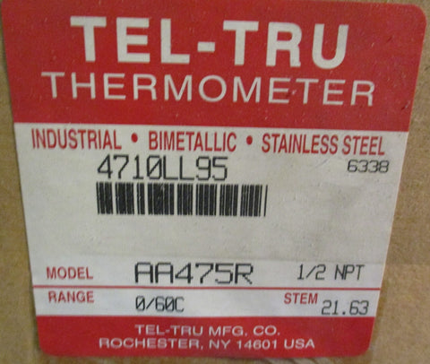 TelTru Thermometer AA475R Analog dial Thermometer Stem 21.63"