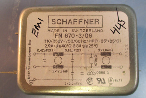 Schaffner FN 6703/06 Power Line Filter 2,9A; 3,3A NOS