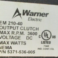 Warner Electric EM210-40 Output Clutch 5371-536-005 3600rpm Max 1-1/8" Shaft Dia