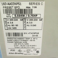 ALLEN BRADLEY SPEED CONTROLLER VFD INPUT FRN: 7.06 SER C 160-AA03NPS1