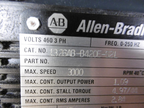 Used Allen Bradley 1326ABB420ES2L Series B 3K RPM AC Servo Motor