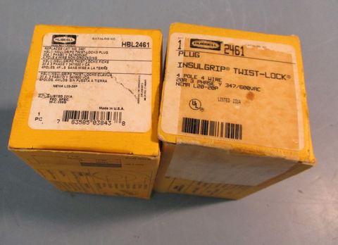 Lot of (2) HUBBELL 4-Pole Locking Plug Non-Grounding 20A 347/600V HBL2461