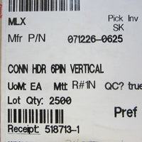 Lot of Molex 0712260625 1.00mm FFC/FPC Connectors Vertical SMT 6P 1410 PCS