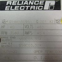 Reliance 01MAN50951 G 001 XZ Motor 841XL 40 HP 3560 RPM 324TS Frame 460 Volt