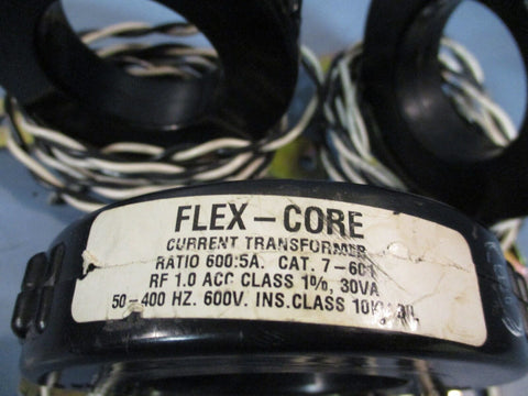 LOT OF (3) FLEX-CORE CURRENT TRANSFORMER RATIO 600:5A CAT.  7-601