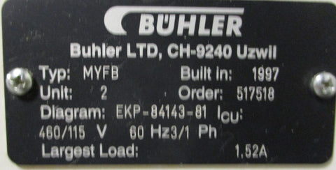 Buhler Type MYFB Moisture Control Unit EKP-84143-81 460/115V 60Hz 3/1PH