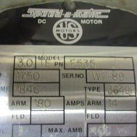 US Motors F535 Speedamatic DC Motor 36P106Z507 3HP 1750RPM 7/8" Shaft Dia