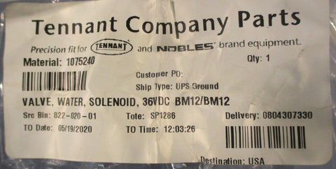 Tennant 1075240 Solenoid Water Valve 36VDC Deltrol Controls DSVP12Z-8NVX-036DD