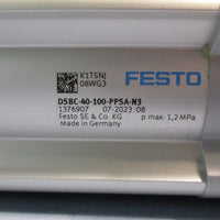 FESTO ISO CYLINDER, 1376907 F308, 12BAR DSBC40100PPSAN3