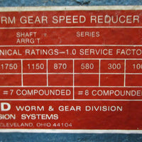 Cleveland Worm Gear Reducer Size 35 30:1 Ratio 1.0 SF 1" and 11/2" Shaft Dia