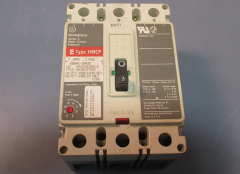 Westinghouse HMCP003A0C B Ser. C Motor Circuit Protector Breaker 3A, 3 Pole Used