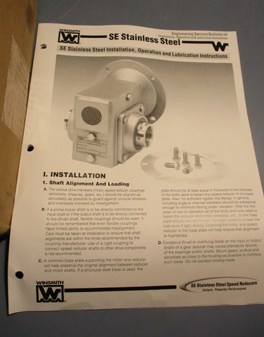Winsmith E20MDSA51160A8 Gearbox Single Reduction Dlr Assembly 1 1/2" Shft Dia
