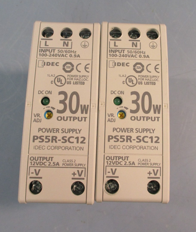 LOT OF 2 IDEC PS5R-SC12 POWER SUPPLY MODULE 100-240VAC .9A 30W