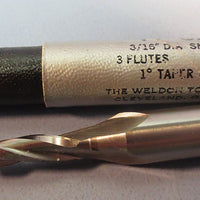 Weldon 1° Tapered End Mill: T16A2, 3/16"DIA, 3/8"SHK, HSS, 3FL, USA