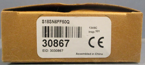 Banner S18SN6FF50Q Photoelectric Sensor 30867 10-30VDC 150mA Max