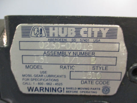Hub City 0230-00015 Right Angle Gearbox, 10:1 Ratio Model: 131 Style B