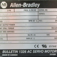 Allen Bradley 1326AB-B410G-21 Servo Motor 155286 3PH 5000RPM Max 3/4" Shaft Dia