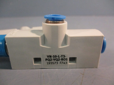 Lot of (2) FESTO 193573 VN-10-L-T3-PQ2-VQ2-RO1-A Vacuum Generator