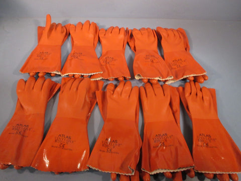 Lot of (10) Atlas Double Dipped Vinyl Oil Chemical Resistant Gloves Small 620-S