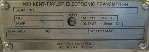 ABB Kent Taylor 503TB Electronic Transmitter MWP 1000 PSIG 24VDC 420mA