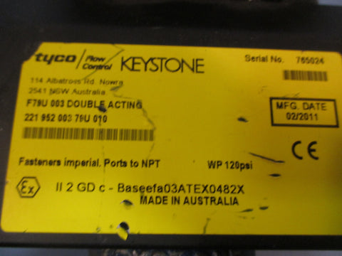 TYCO KEYSTONE DOUBLE ACTING RACK & PINION ACTUATOR/BUTTERFLY VALVE F79U003