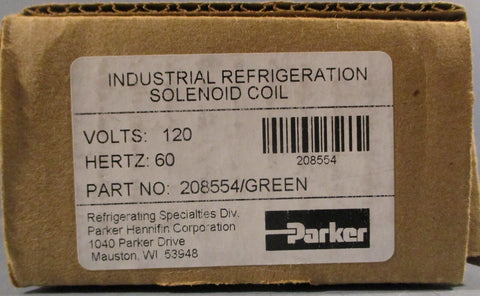 Parker 208554/Green Industrial Refrigeration Solenoid Coil 120V 60Hz 205209