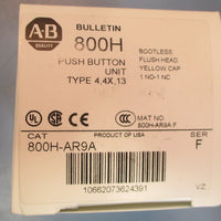 Allen Bradley 800HAR9A Bootless Push Button Unit Flush Head Yellow Cap NIB