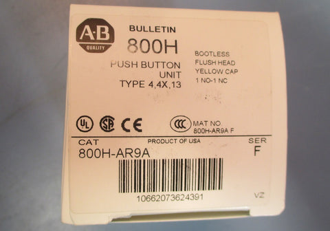 Allen Bradley 800HAR9A Bootless Push Button Unit Flush Head Yellow Cap NIB