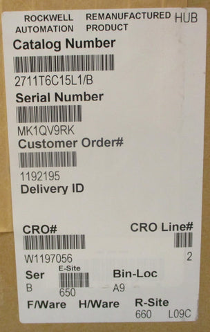 Allen Bradley 2711-T6C15L1 Ser B Panelview 600 Touchscreen Rev F FRN 4.46 24VDC