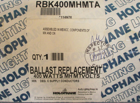 Holophane Lighting RBK400MHMTA 400 Watts MH MT Volts Ballast Replacement