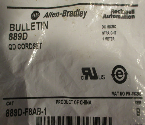 Allen Bradley 889DF8AB1 Ser B QD Cordset Bulletin 889D DC Micro 1 Meter Long